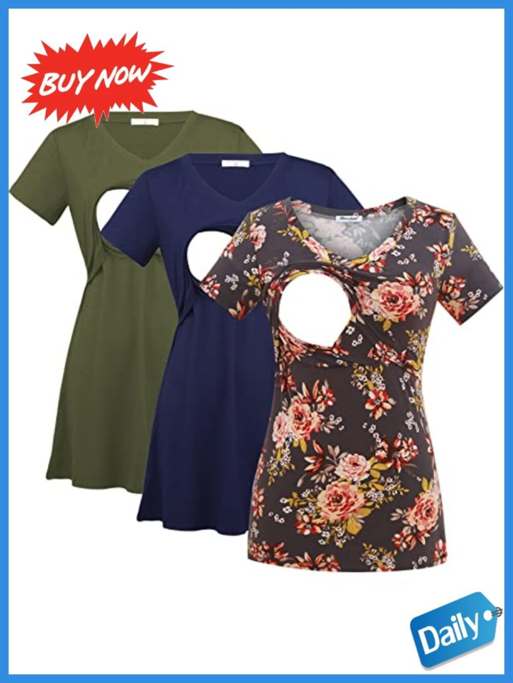 Women's 3 Pack V Neck Nursing Tops Maternity Breastfeeding Tee